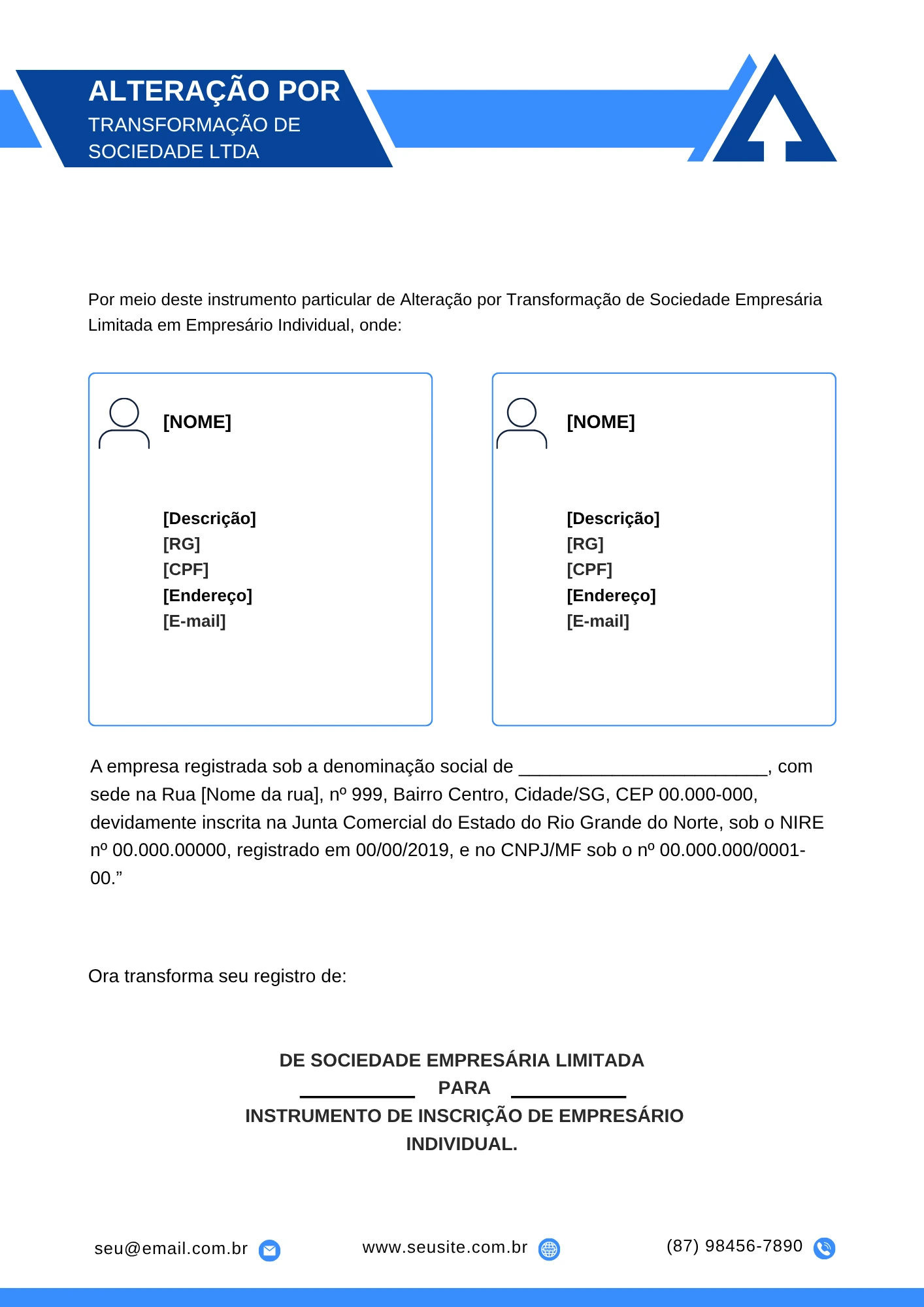 Alteração por Transformação de Sociedade Empresária LTDA para Individual - Prodocscontabil